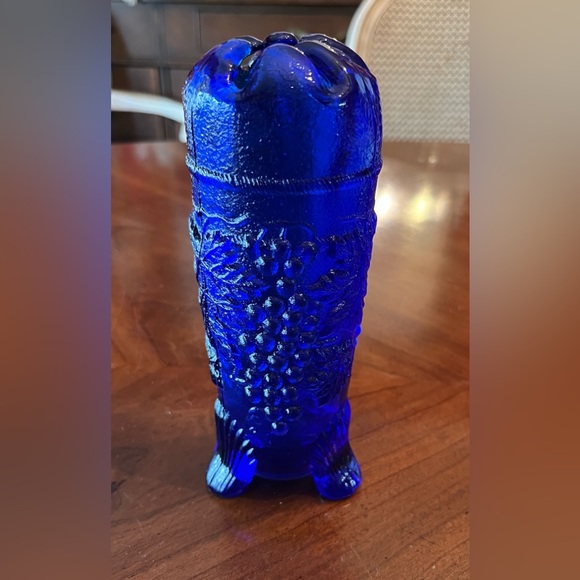 Northwood grape & cable pattern vintage Mosser cobalt blue glass hatpin holder - Picture 7 of 9